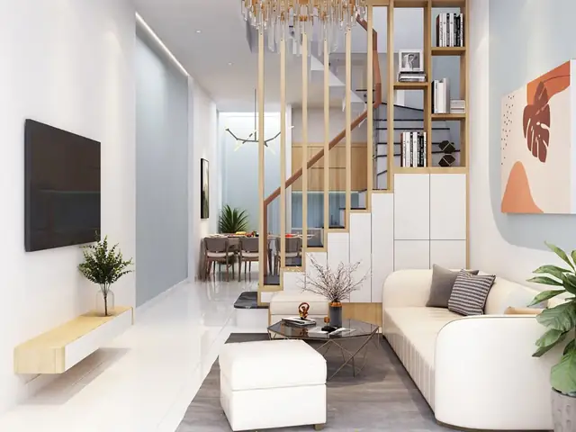 Mẫu 1: Tủ Trang Trí Làm Vách Ngăn Phòng Khách