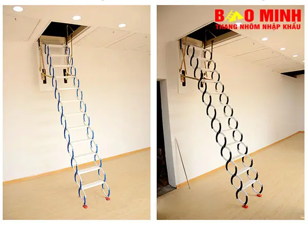 Thông Số Kỹ Thuật Của Cầu Thang Gác Mái Ốp Trần Khung Titan Magie Bậc Nhôm