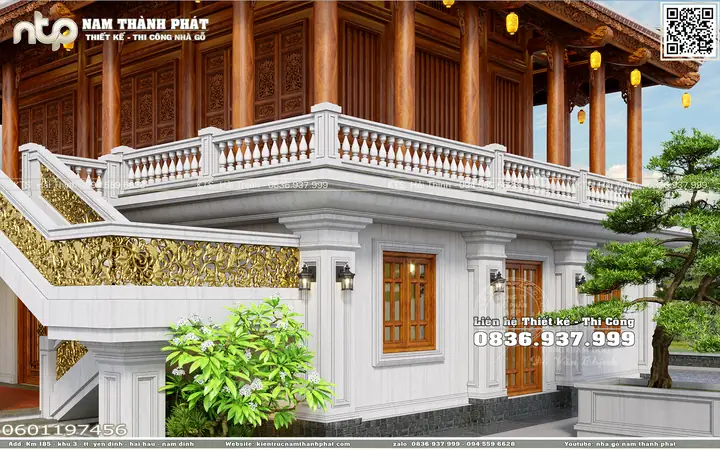 Phối Cảnh Thiết Kế 3d Toàn Bộ Công Trình Nhà Gỗ 3 Gian