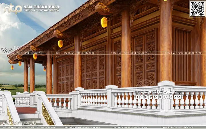 Phối Cảnh Thiết Kế 3d Toàn Bộ Công Trình Nhà Gỗ 3 Gian