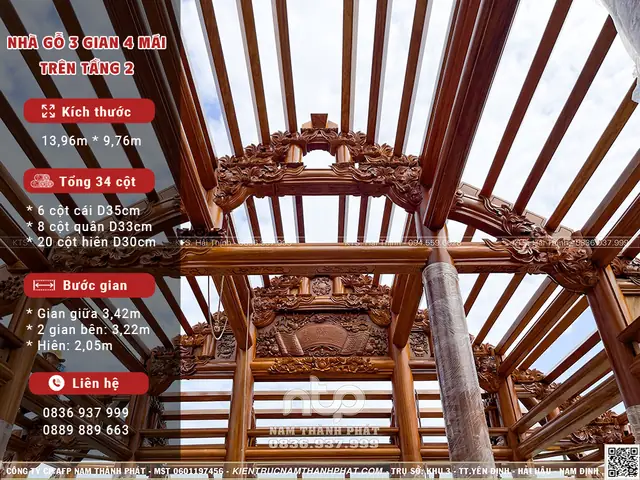 Phối Cảnh Thiết Kế 3d Toàn Bộ Công Trình Nhà Gỗ 3 Gian