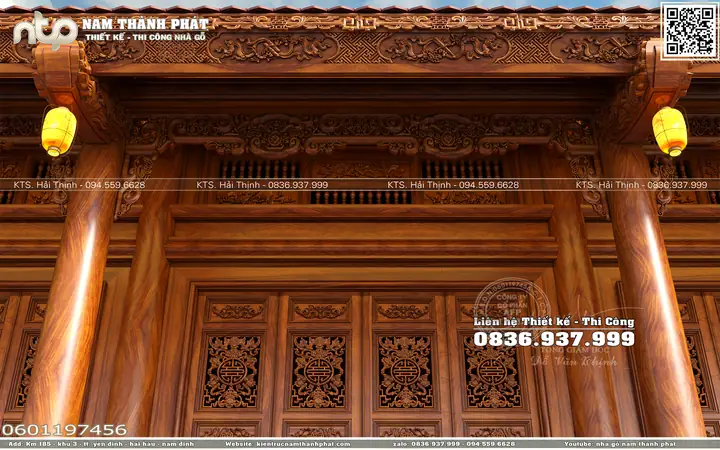 Phối Cảnh Thiết Kế 3d Toàn Bộ Công Trình Nhà Gỗ 3 Gian