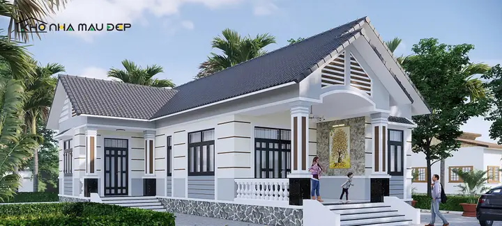 Mẫu Nhà Mái Thái 1 Tầng Chữ L