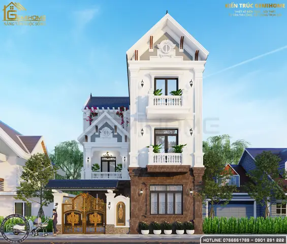 Nhà Mái Thái 3 Tầng Chữ L