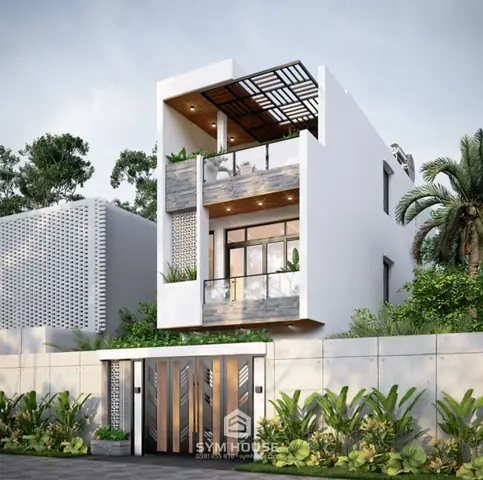 Thiết Kế Mặt Tiền Nhà Phố Hướng Tây Mái Bằng