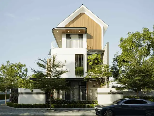 Thiết Kế Mặt Tiền Nhà Phố Hướng Tây Mái Thái