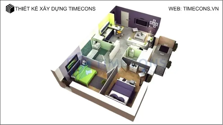 Bản Vẽ Nhà Ống 1 Tầng 2 Phòng Ngủ Diện Tích 70m2