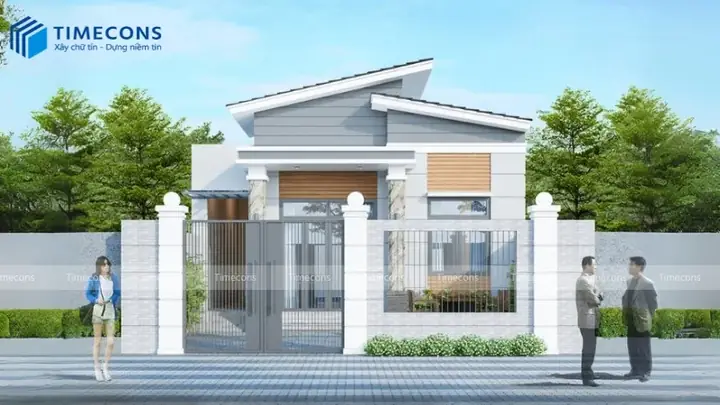 Mẫu Nhà Ống 1 Tầng 2 Phòng Ngủ Mái Lệch