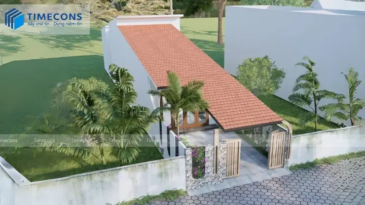 10. Mẫu Nhà Ống 1 Tầng 2 Phòng Ngủ Mái Dốc