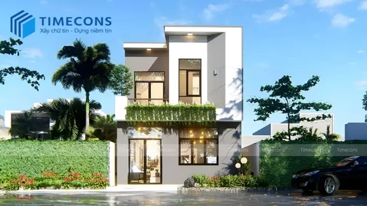 Mẫu Nhà Ống 2 Tầng Có Gác Lửng 5x20m Mái Bằng Mẫu Nhà Ống 2 Tầng Có Gác Lửng 5x20m Mái Bằng