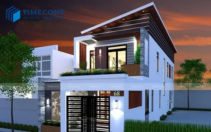 Mẫu Nhà Ống 2 Tầng Có Gác Lửng 5x20m Mái Lệch Mẫu Nhà Ống 2 Tầng Có Gác Lửng 5x20m Mái Lệch