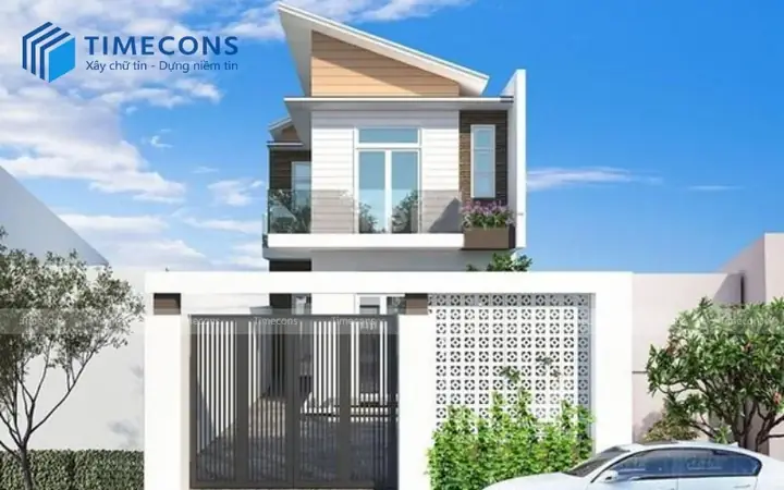 Mẫu Nhà Ống 2 Tầng Có Gác Lửng 5x20m Mái Lệch Mẫu Nhà Ống 2 Tầng Có Gác Lửng 5x20m Mái Lệch