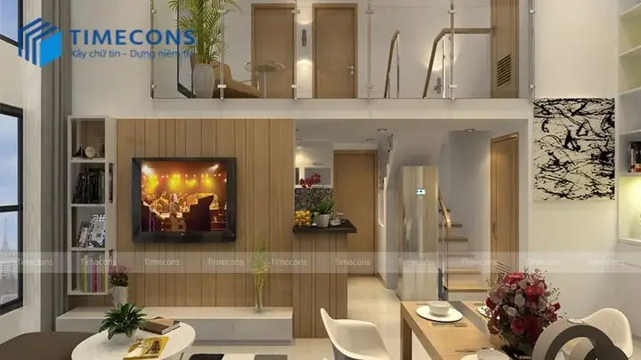 Mẫu Nhà Ống 2 Tầng Có Gác Lửng 5x20m Mái Bằng Mẫu Nhà Ống 2 Tầng Có Gác Lửng 5x20m Mái Bằng