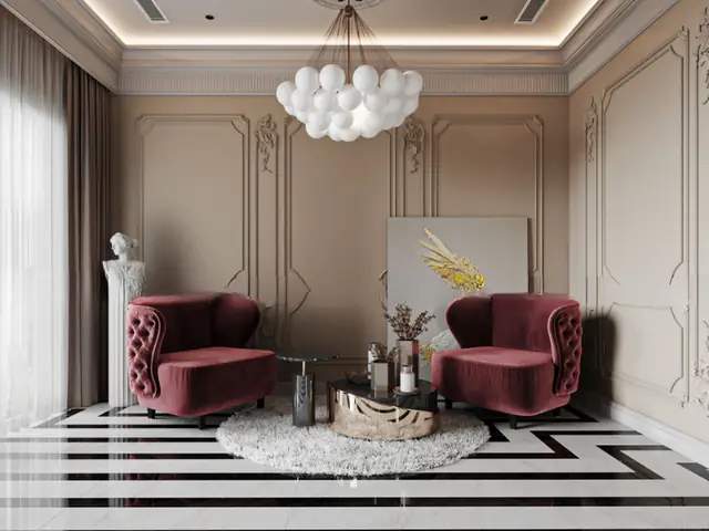 Thiết Kế Nội Thất Phòng Khách 20m2 Sang Trọng Tân Cổ Điển