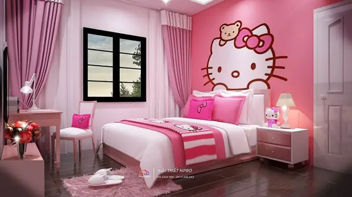 Gợi Ý Một Số Mẫu Thiết Kế Phòng Ngủ Hello Kitty Dễ Thương, Cute Cho Bé Gái