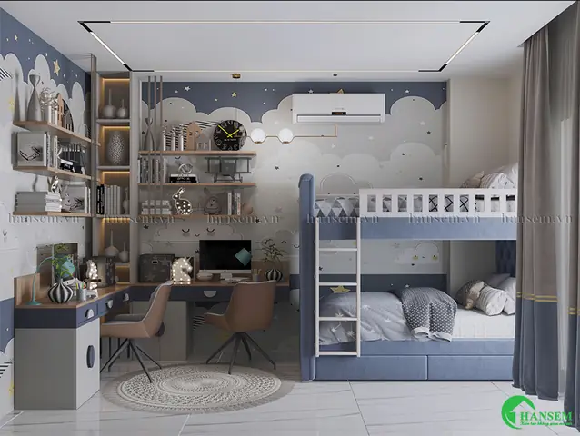 Mẫu 10: Thiết Kế Nội Thất Phòng Ngủ Nhà Ống Có Tầng Giường
