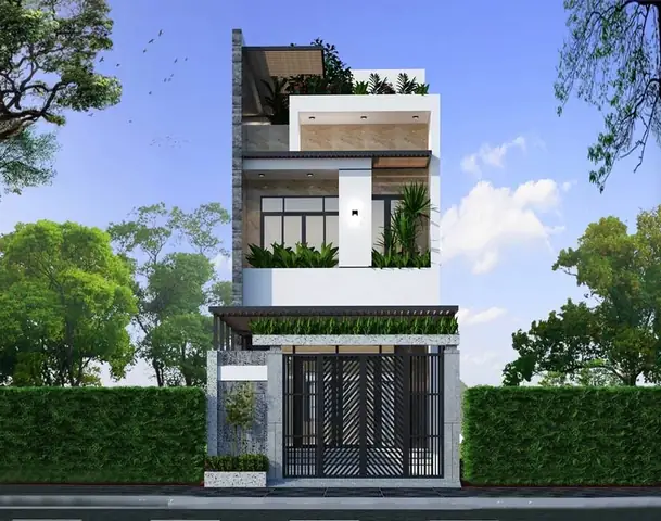 Phối Cảnh Mặt Tiền Nhà Phố 5m 2 Tầng 1 Tum Phối Cảnh Mặt Tiền Nhà Phố 5m 2 Tầng 1 Tum