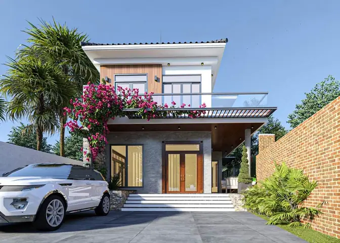 Phối Cảnh Mặt Tiền Nhà Phố 5m 2 Tầng Kết Hợp Sân Vườn Phối Cảnh Mặt Tiền Nhà Phố 5m 2 Tầng Kết Hợp Sân Vườn