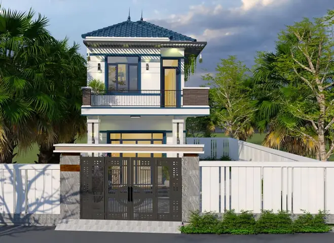Phối Cảnh Mặt Tiền Nhà Phố 5m 2 Tầng Mái Thái Phối Cảnh Mặt Tiền Nhà Phố 5m 2 Tầng Mái Thái