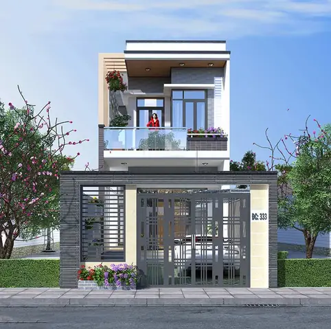 Phối Cảnh Mặt Tiền Nhà Phố 5m 2 Tầng Kết Hợp Sân Vườn Phối Cảnh Mặt Tiền Nhà Phố 5m 2 Tầng Kết Hợp Sân Vườn