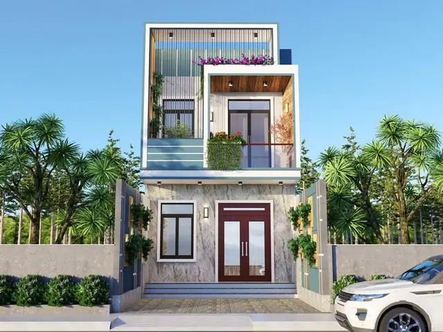 Phối Cảnh Mặt Tiền Nhà Phố 5m 2 Tầng Kết Hợp Kinh Doanh Phối Cảnh Mặt Tiền Nhà Phố 5m 2 Tầng Kết Hợp Kinh Doanh