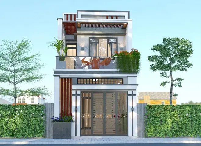 Phối Cảnh Mặt Tiền Nhà Phố 5m 2 Tầng Mái Bằng Phối Cảnh Mặt Tiền Nhà Phố 5m 2 Tầng Mái Bằng