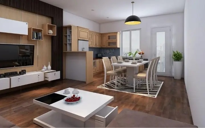 Mẫu Thiết Kế Phòng Khách Liền Bếp Chung Cư Tối Ưu Diện Tích