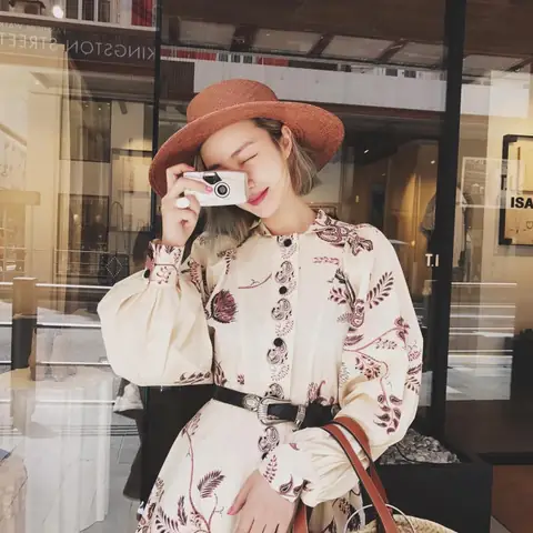 Váy Chữ A Họa Tiết Boho Tay Bồng + Thắt Lưng + Mũ Cói + Túi Xách Váy Chữ A Họa Tiết Boho Tay Bồng + Thắt Lưng + Mũ Cói + Túi Xách