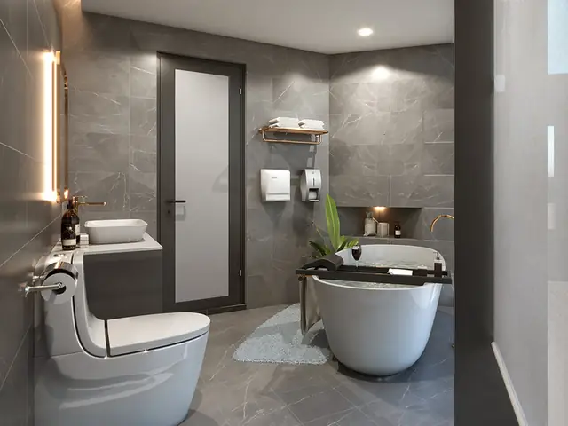 Mẫu Thiết Kế Phòng Tắm Khách Sạn Với Gam Màu Xám Sang Trọng