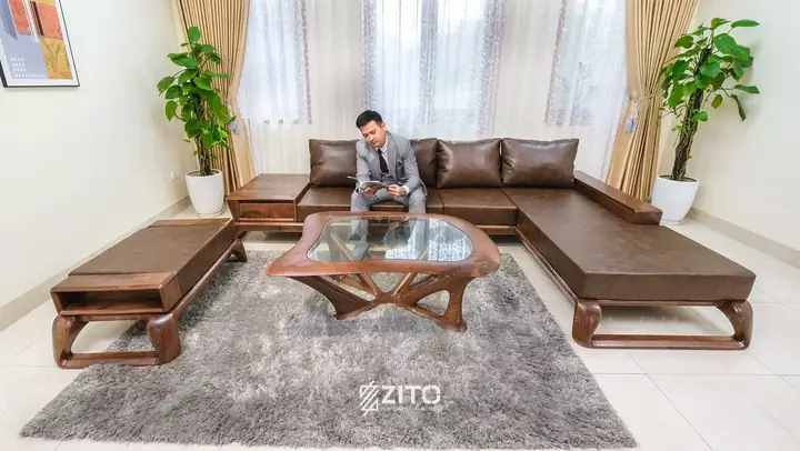 Sofa Gỗ Óc Chó Đơn Giản Chữ L