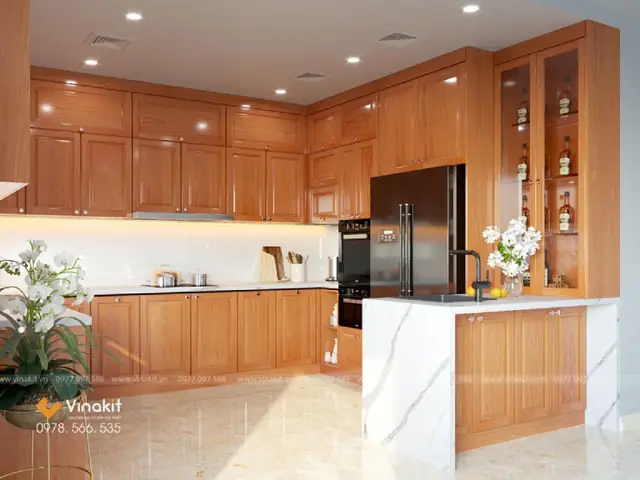 10+ Mẫu Tủ Bếp Bằng Gỗ Tự Nhiên Cao Cấp, Đẹp Hiện Đại, Giá Rẻ
