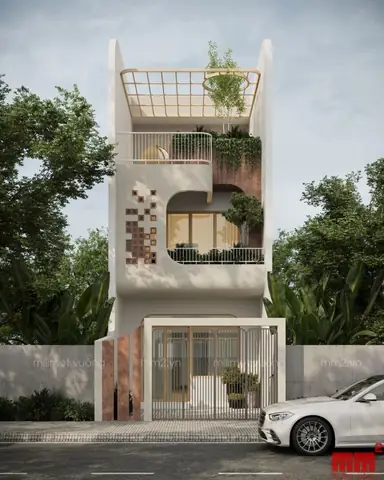 Thiết Kế Nhà 100m2 Mặt Tiền Với Ban Công Kính Trong Suốt