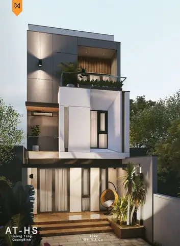 Thiết Kế Nhà 100m2 Mặt Tiền Kiểu Hình Khối