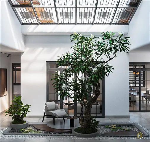 Thiết Kế Nhà 100m2 Với Giếng Trời Lấy Sáng Tự Nhiên