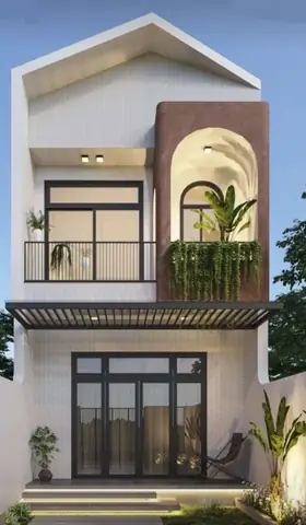 Thiết Kế Nhà 100m2 Mặt Tiền Mái Hiên Che