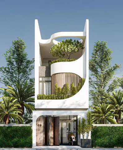 Thiết Kế Nhà 100m2 Mặt Tiền Xanh Với Tường Cây