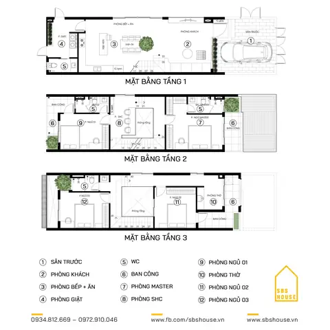 10. Mẫu Thiết Kế Nhà 3 Tầng 4 Phòng Ngủ 5x20m
