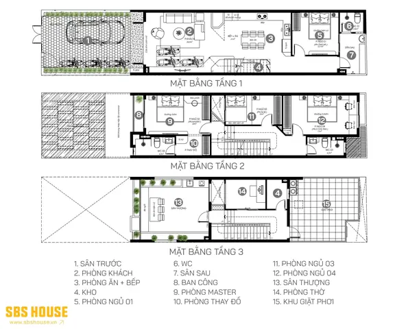 Mẫu Thiết Kế Nhà Đẹp 3 Tầng 4 Phòng Ngủ Thoáng Xanh