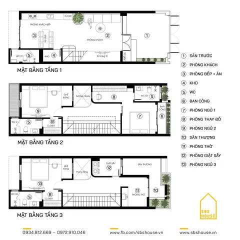 11. Mẫu Nhà 3 Tầng 4 Phòng Ngủ 5x15m