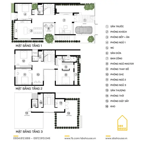 17. Mẫu Thiết Kế Nhà Phố 3 Tầng 4 Phòng Ngủ Có Gara Ô Tô