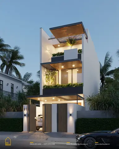 14. Mẫu Thiết Kế Nhà 3 Tầng 4 Phòng Ngủ Có Sân Thượng