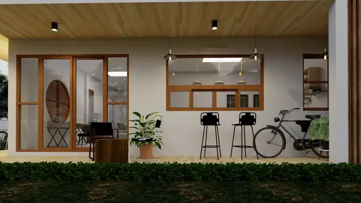 Phối Cảnh Của Mẫu Nhà Cấp 4 8x10m 2 Phòng Ngủ