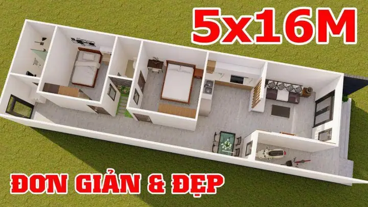 Mẫu Nhà Cấp 4 Diện Tích 5x16m Có 2 Phòng Ngủ