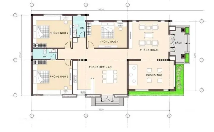 Bản Vẽ Nhà Cấp 4 3 Phòng Ngủ