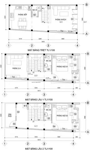 Bản Vẽ Bố Trí Nội Thất Cho Nhà 3 Tầng 40m2