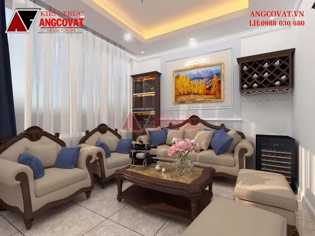 Thiết Kế Nội Thất Nhà Ống 50m2 Tân Cổ Điển – Phòng Khách 17m2 Tầng 2 Thiết Kế Nội Thất Nhà Ống 50m2 Tân Cổ Điển – Phòng Khách 17m2 Tầng 2