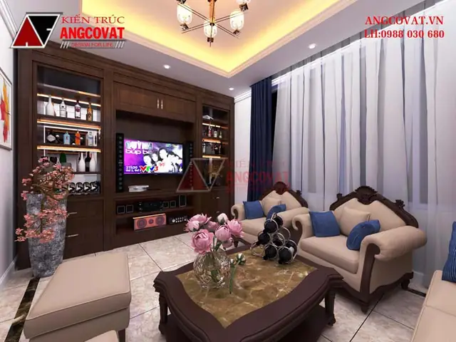 Thiết Kế Nội Thất Nhà Ống 50m2 Tân Cổ Điển – Phòng Khách 17m2 Tầng 2 Thiết Kế Nội Thất Nhà Ống 50m2 Tân Cổ Điển – Phòng Khách 17m2 Tầng 2