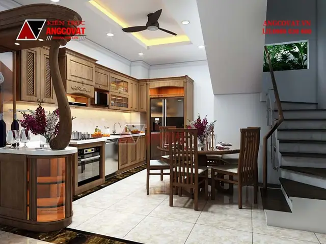 Phương Án Thiết Kế Nội Thất Nhà Ống 50m2 – Phòng Bếp Ăn Tầng 1 Diện Tích 12m2