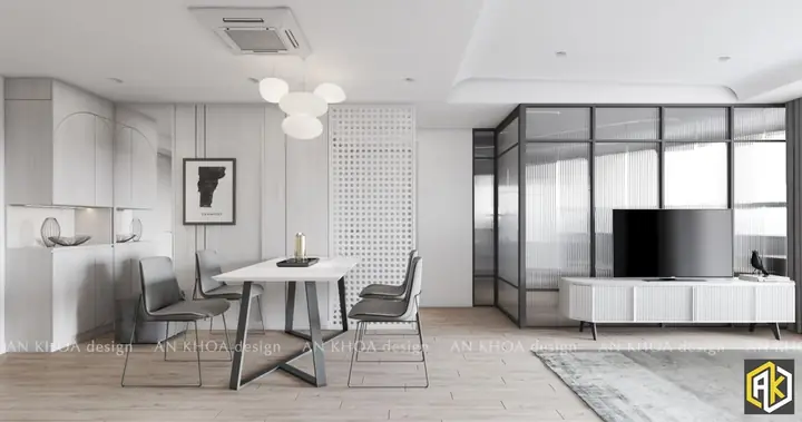 Nội Thất Hiện Đại Thiết Kế Tối Giản, Tủ Âm Tường Tinh Tế Và Vách Ngăn Ấn Tượng, Kết Hợp Ánh Sáng Tự Nhiên Qua Kính Mờ, Tạo Nên Không Gian Thoáng Đãng, Sang Trọng