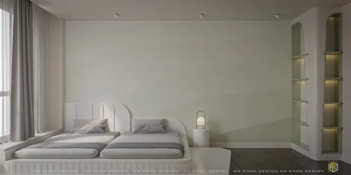 Một Phòng Ngủ Trẻ Em Sáng Sủa Và Đáng Yêu Với Hai Chiếc Giường Đơn Màu Trắng Đặt Cạnh Nhau, Tạo Không Gian Nghỉ Ngơi Chung Ấm Áp